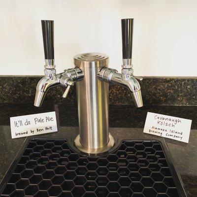 Enjoy a local or home brew beer on tap