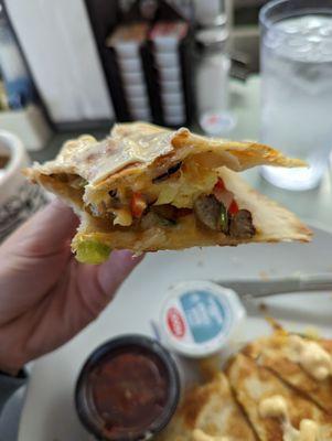 Inside of breakfast quesadilla