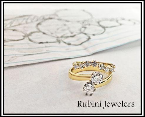 Handmade 2 stone diamond wedding and nesting contour diamond band...AKA what to do with  your excess diamonds!