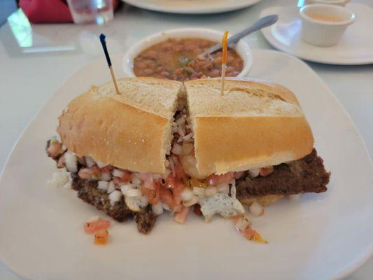 Silpancho Sandwich with beans