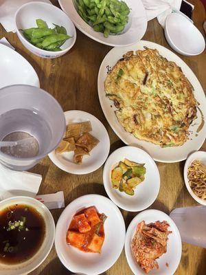 Banchan and 46. Seafood Pancake