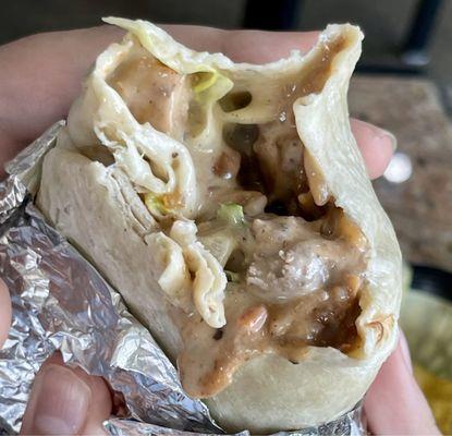 The Burrito Basket with Beef and Chicken and all the trimmings!  It came with tortilla chips.