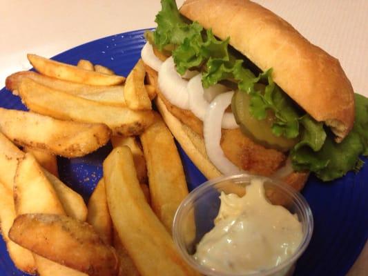 Sandy's Codfish Sandwich pictured with Steak Fry's.