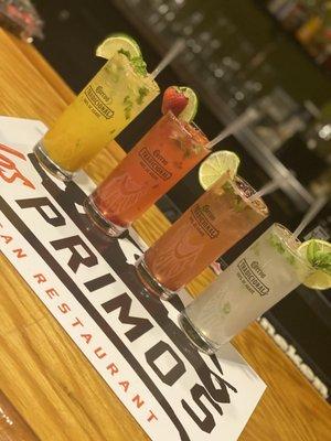 Our favorite 4 different flavors mojitos. come try them only at los primos .