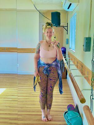 Me standing inside Mu Rose Temple after a Barre class.