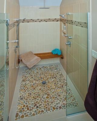 Curbless shower stall in bathroom remodel in Cary NC