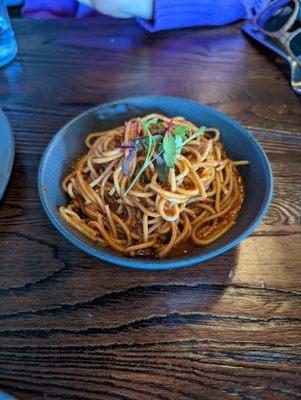 Fideo - like a side of spaghetti but with a distinctly Mexican spicy sauce. They toast the noodles then cook em in the sauce (not water)!