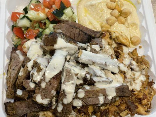 Mixed platter with beef and chicken shawarma