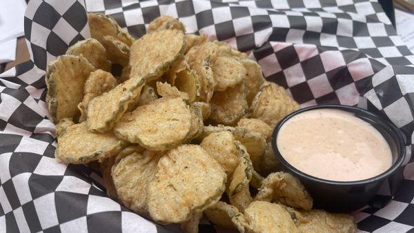 Fried pickles. Crispy and seasoned well. Could have been a little thicker for me