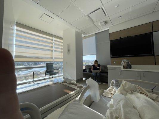 my awesome corner room on the fourth floor of the new wing. it looks more like a hotel than a hospital.