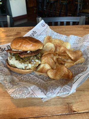 Triple Play Burger with Homemade Chips