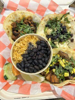 Vegan tacos and rice and beans. Yum!