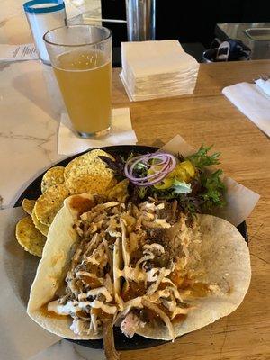 Jerk tacos  absolutely fabulous. What a great spot.  Good beer  selection as well.   Great people !  Just go !