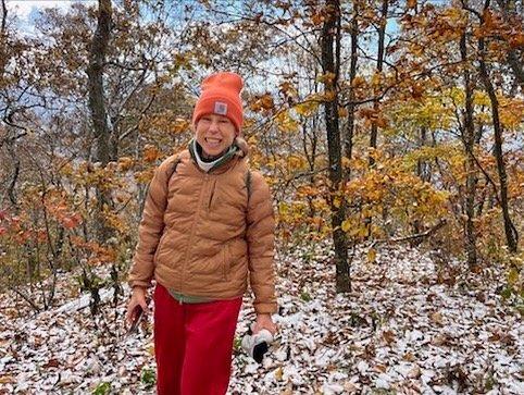 Me...and snow...in early October!  Rich Knob hike!