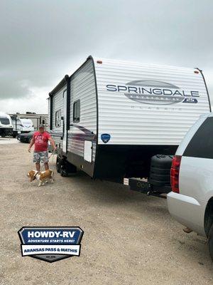 Cheers for another happy camper!  Congrats Mr. Watten & Charlie Brown on the new 2024 Keystone Springdale 260BH. Welcome to Howdy RV!