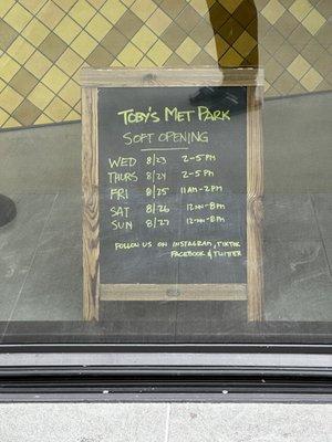 Soft opening hours from 8/23-8/27