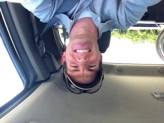 That is an upside down picture of a very happy customer!