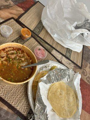 It comes with Menudo,Cilantro,Diced Onions,Lemon Wedge and Warm Corn Tortillas all for $20!