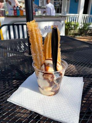 Churro ice cream sundae