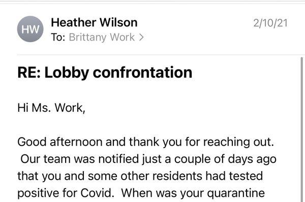 The property manager was accusing me of having Covid from what she "heard" from other residents