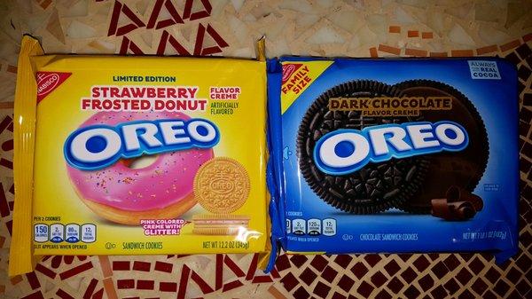 Limited Edition Oreos: Strawberry Frosted Donut and Dark Chocolate $3.99ea. (03/01/21). @SmartFinal #Glendale @NabiscoSnacks #Oreos #Cookies