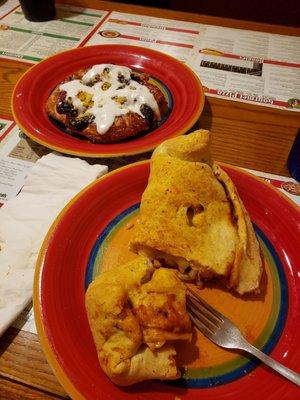 Blueberry pizza and zesty chicken Stromboli