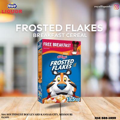 Royal Liquor offers Frosted Flakes Breakfast Cereal, a classic favorite among cereal lovers, providing a deliciously sweet and crunchy