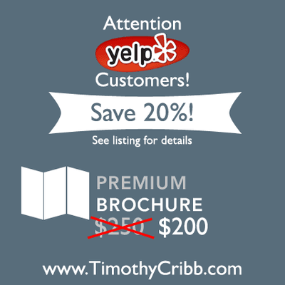 NEW! Yelp Deal Available. Save 20% on Premium Brochure Designs. See listing for details.