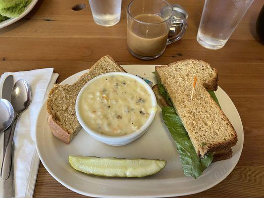 Turkey wild rice soup and a BLTA half sandwich. So good!!!