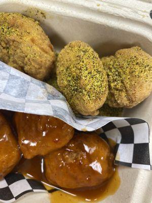 6 piece half mango habanero/ lemon pepper with fries !