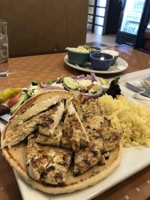 The chicken Greek platter was delish. Includes salad