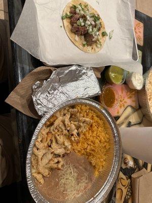 Carnitas taco and Reuben's Platter