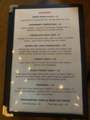 Dessert menu