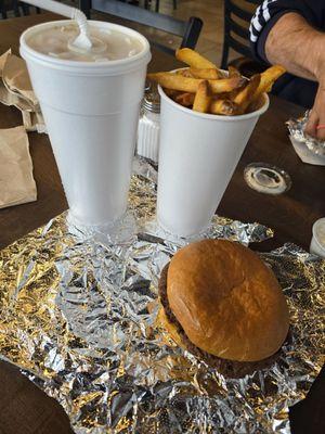 smash burger single fries and a drink!