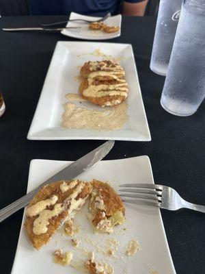 Fried green tomatoes-4 slices to an order. We ate 2 before I remembered to take a photo