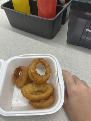 Hot, crispy onion rings.  Ate some before I snapped the picture.  Oops