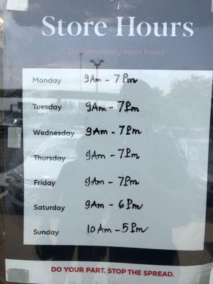 Updated Hours as of 30 July 2021