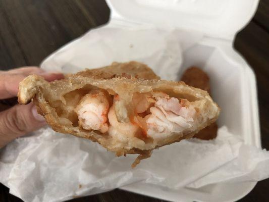 Shrimp Empanada ($3.50) and there's a ham croquette ($1.25) in the background