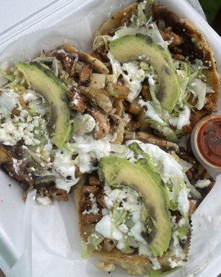 Sopes with Pastor and house toppings