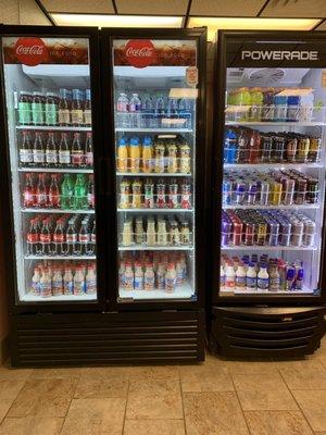 Energy drinks, milk, juices & bottle coke and sweet tea and more drinks like Powerade gatorade... drinking