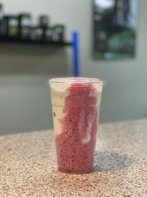 PB & J Volcano Shake 
24g protein 
Pomegranate Energy Shot