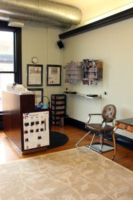 The color bar at Belle Salon & Spa, where your custom AVEDA hair color is blended.