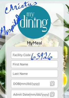 Christus Mother Francis's new online meal ordering for inpatient meals.  You can even order a food tray for family for a nominal fee.