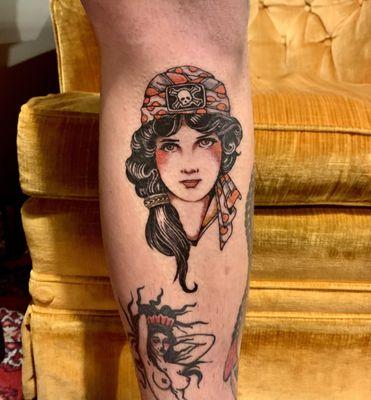 American Traditional Pirate Lady Head by Fritz.