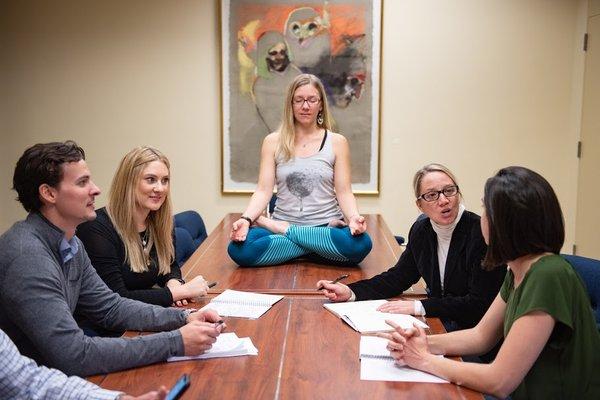 Meditation in the office. Photo by Dal Perry