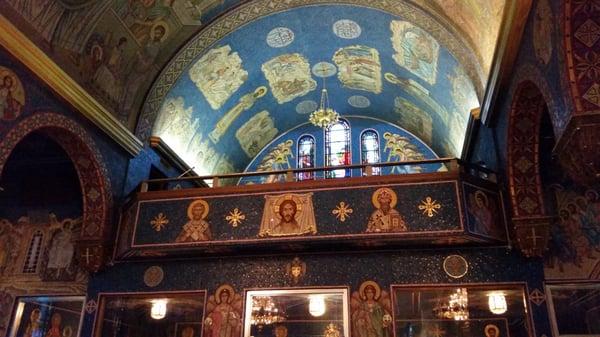 View of choir loft from floor of church.