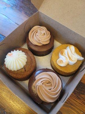 2 chocolate cheesecake, carrot cream, pumpkin spice cheesecake $27