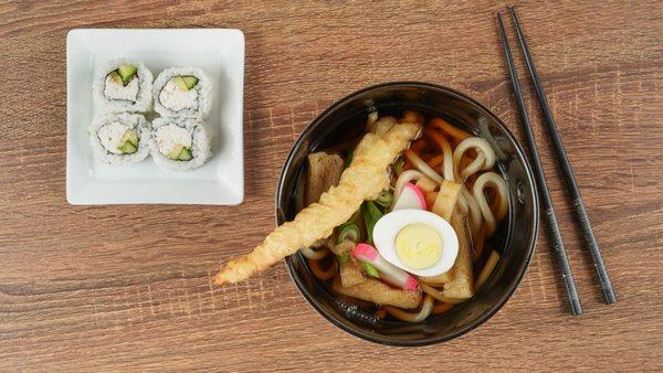 Tempura Udon Noodle Soup & California Rolls