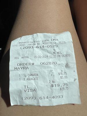 This is the receipt he gave us kept the one that says 20.75