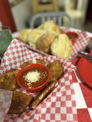 Garlic, knots, and fried mozzarella